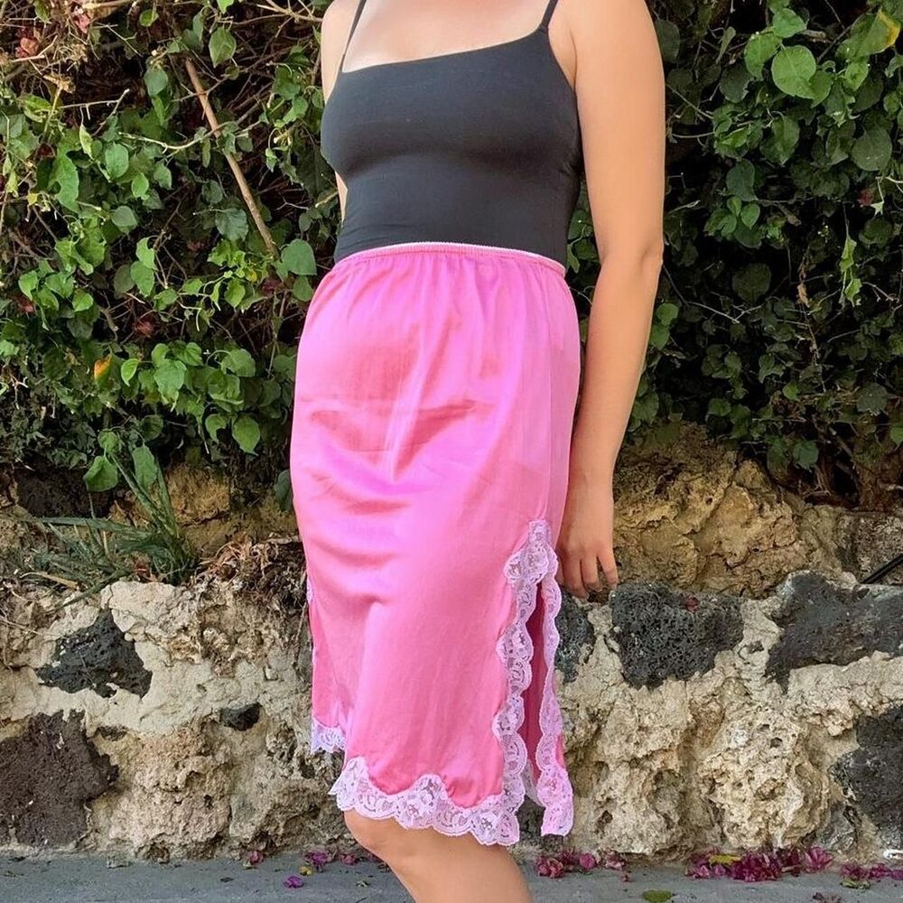 Vintage Hand-dyed Upcycled Bubblegum Pink Lace Half Slip Skirt